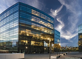 view of commercial building at dusk in Maryland