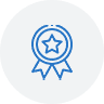 Blue ribbon outline with star center on light background symbolizing excellence and trust; reflects top-tier roofing quality assurance.