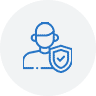 Outline of a person with shield checkmark icon representing security, symbolizing protection and reliability of high-quality roofing services.
