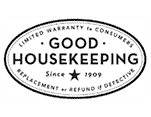 Black and white "Good Housekeeping" seal with text: "Limited Warranty to Consumers," "Replacement or refund if defective." Established 1909, symbolizing a century of quality assurance and reliability. Trusted emblem in renovation services.