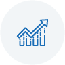Blue line graph icon with upward arrow symbolizing growth and increase in renovation expertise, reflecting commitment to quality construction services.