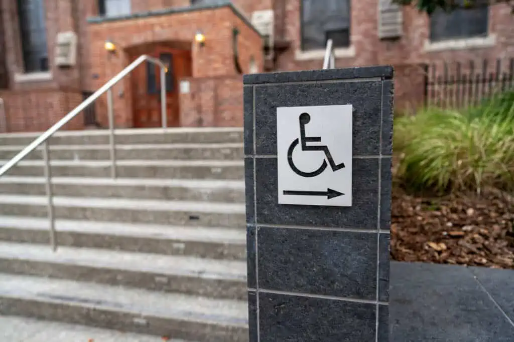 Ensure easy access to the best roofing material selection just like this clearly marked wheelchair-accessible entrance.