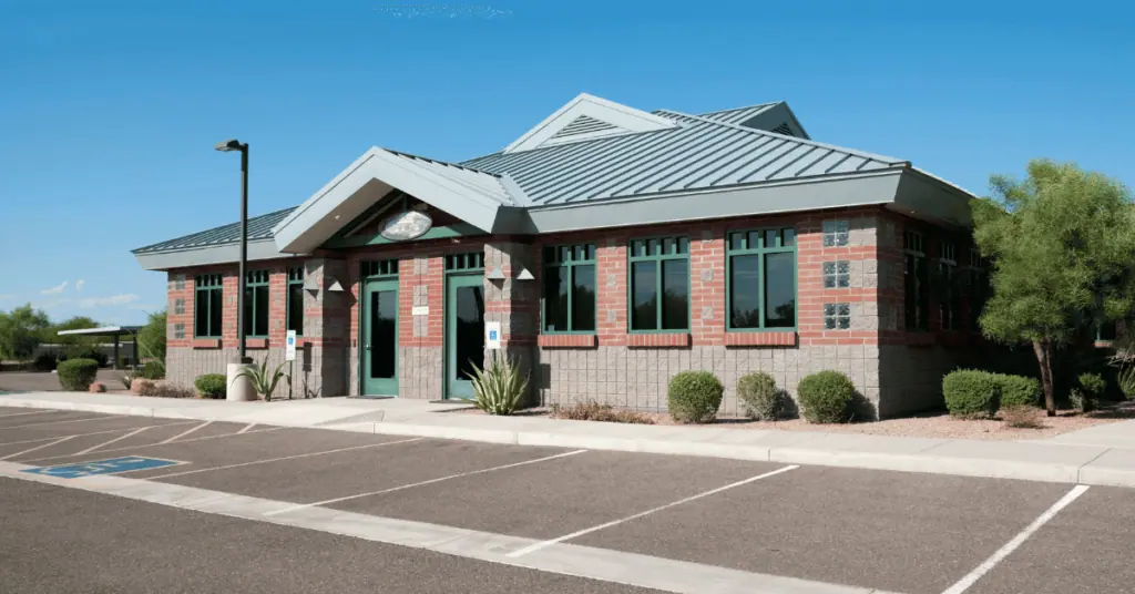 metal roof on office building