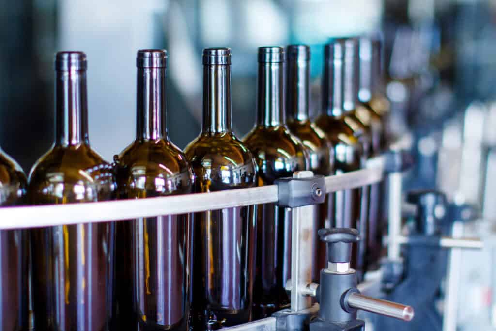wine bottles in an industrial space