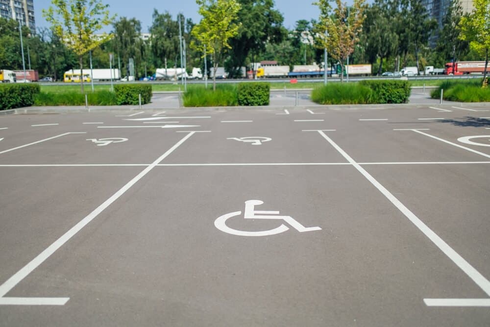 ADA compliant parking lot with ample disability parking.