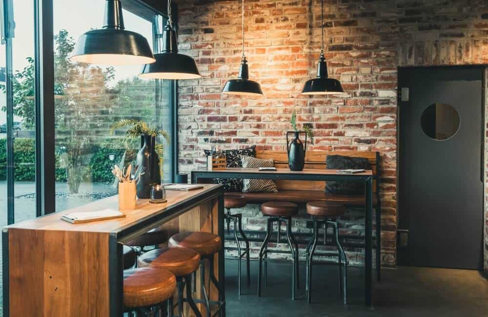 A freshly renovated restaurant with bar stool seating.