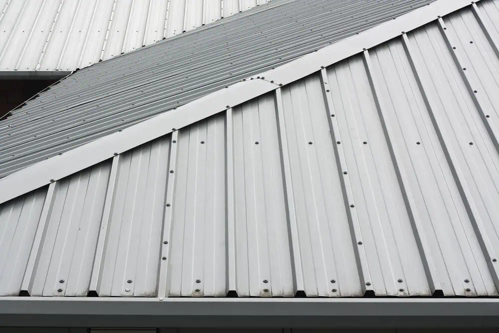 Metal standing seam roof on a commercial building.