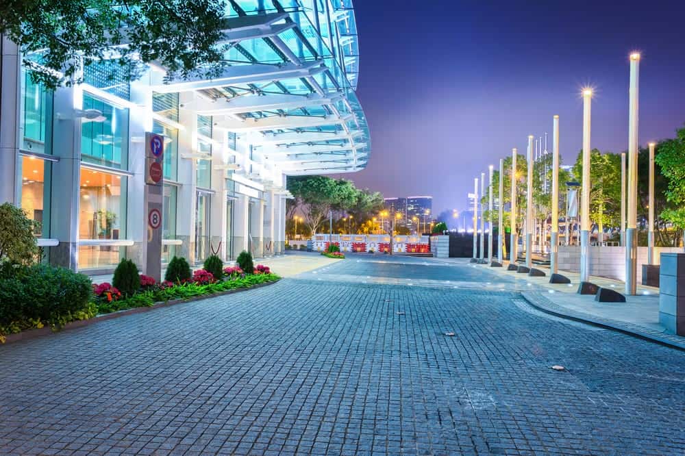 A beautifully lit commercial exterior space