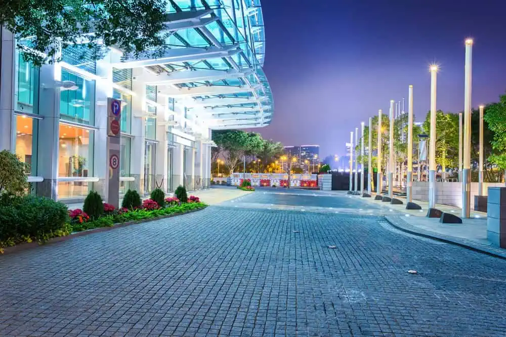 A beautifully lit commercial exterior space