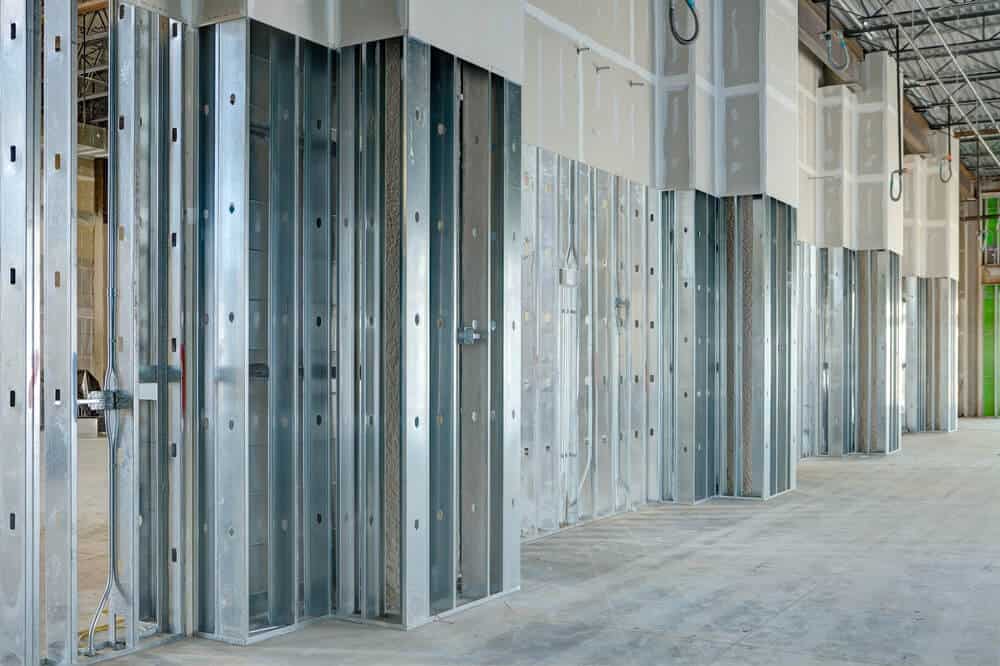 Commercial building with exposed metal framing
