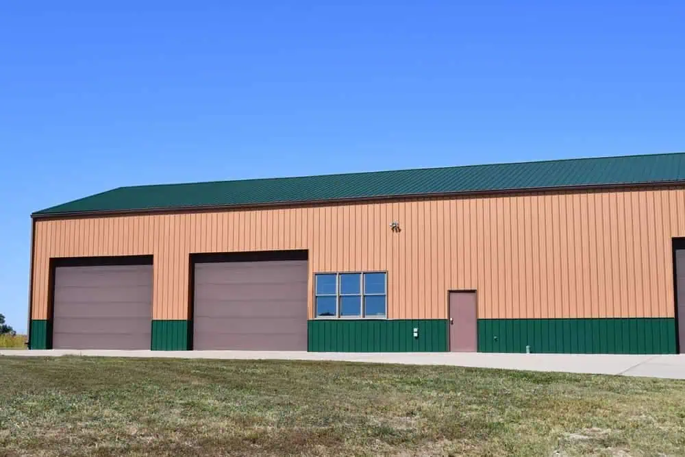 A commercial metal building with metal roof and walls
