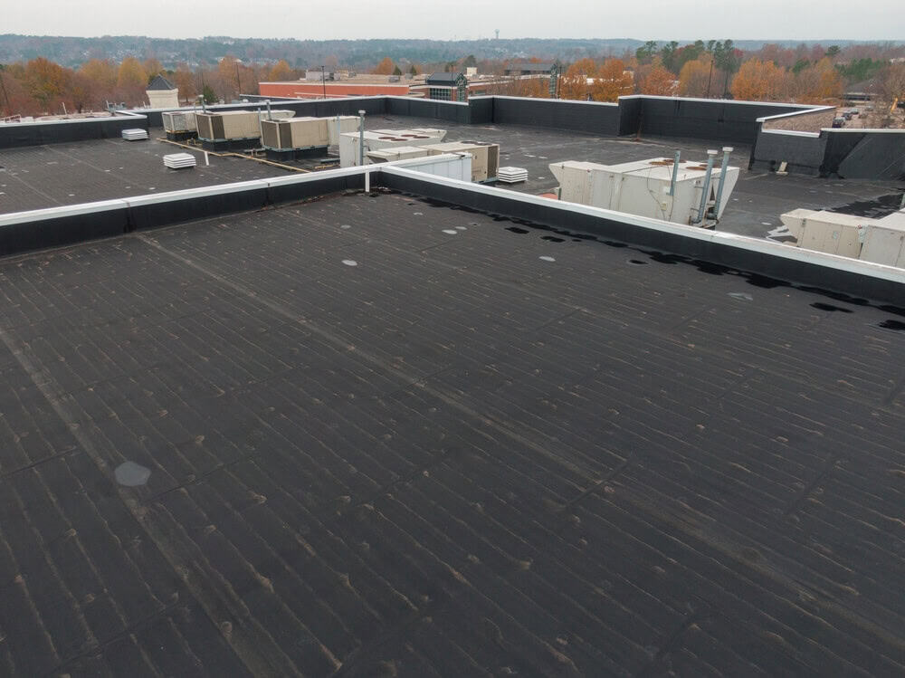 A freshly-replaced black single-ply roof