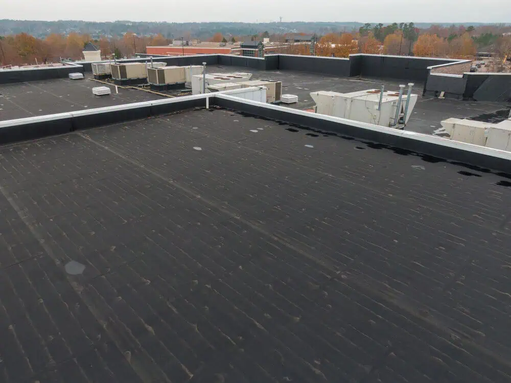 A freshly-replaced black single-ply roof